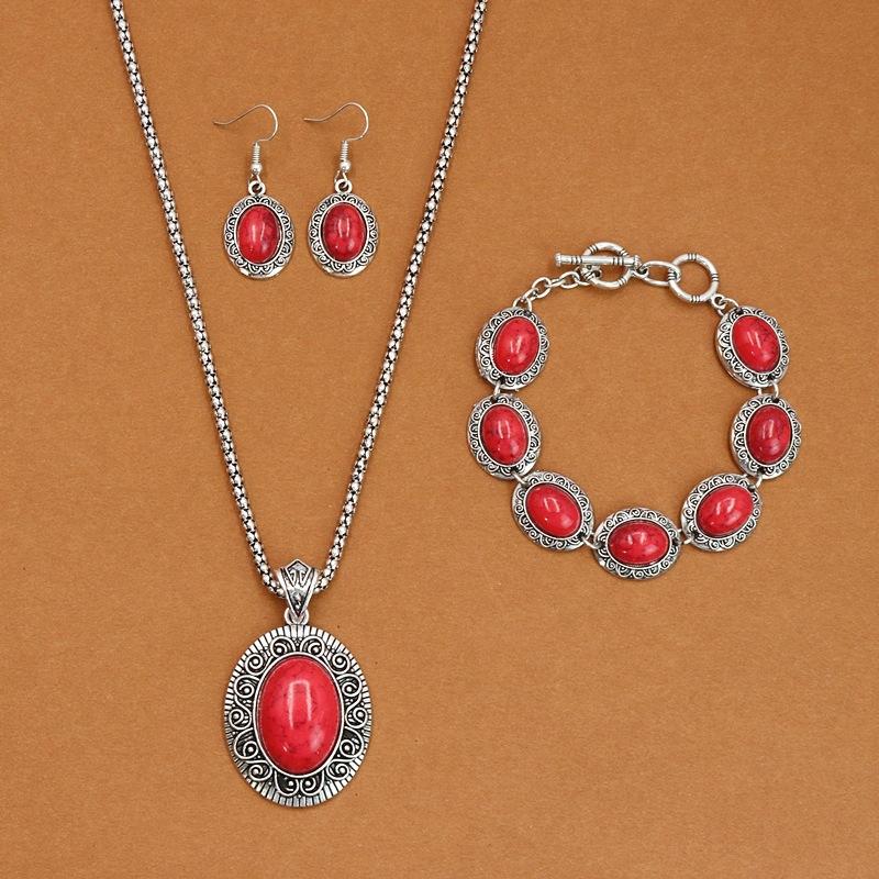 1 комплект ethnic-style сапфирового колье, серег и браслета Mizia для женщин, выполненный в ретро и уникальном стиле.