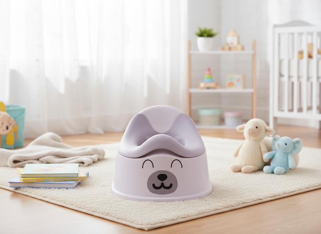 Nocnik Dla Dzieci Antypoślizgowy Z Wyjmowanym Wkładem Stabilny Naklejki Miś Szary Biały Sun Baby
