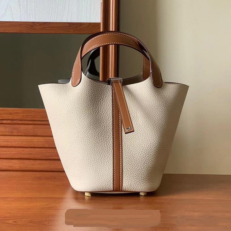Новая женская сумка из натуральной кожи с корзиной для овощей и кожзаменителем Togo Leather Lychee Pattern Bucket Bag Bag