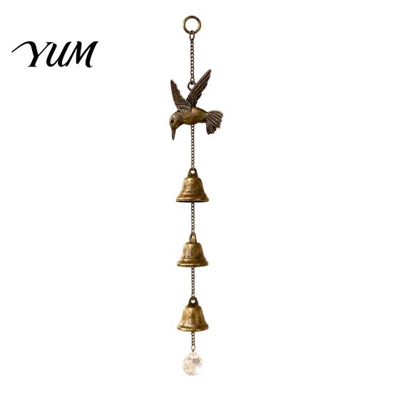 Garden Art for Yard Vintage Hummingbird Wind Chime, Metal Hanging Ornament with Bells & Crystal Ornaments Suncatcher, Rustic Decor Outdoor Patio Porch