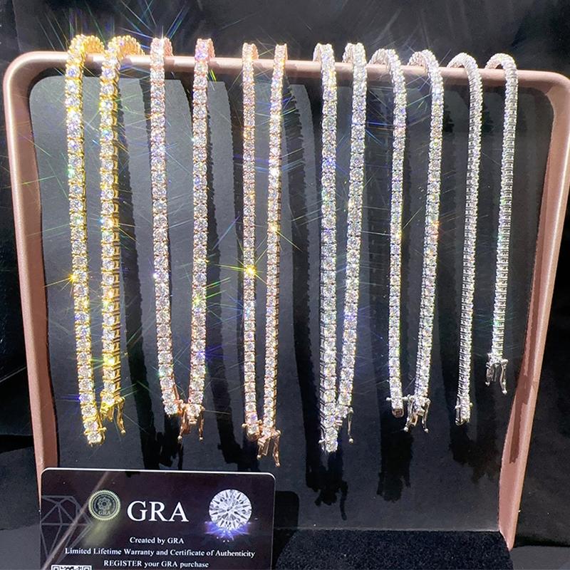 New Unisex Hip Hop Moissanite Tennis Chain for Women Original 925 Silver Gold Man Moissanite Bracelet Chain Hiphop