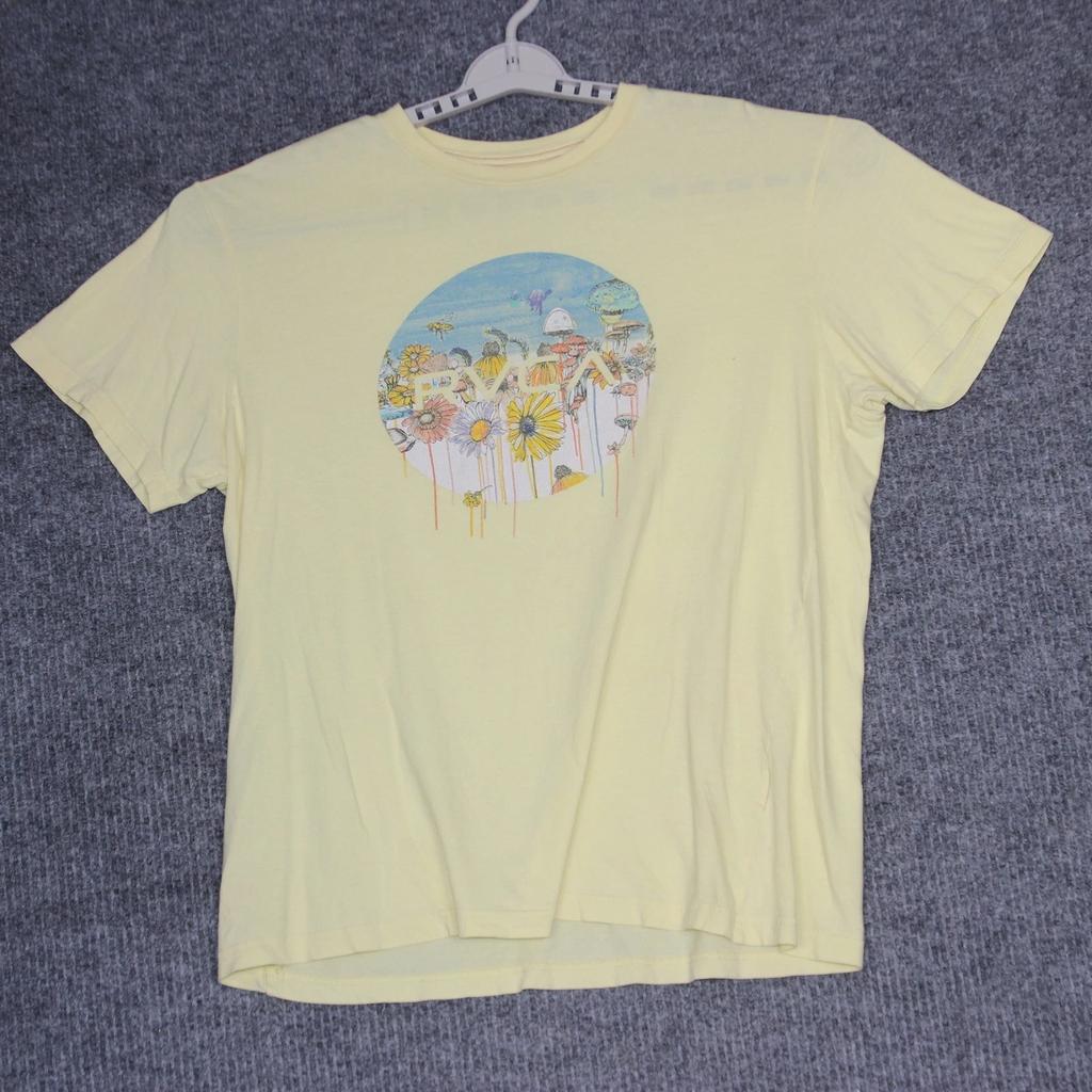 RVCA Vintage Wash Yellow Graphic T Shirt XL Mushrooms Flowers Nature Print