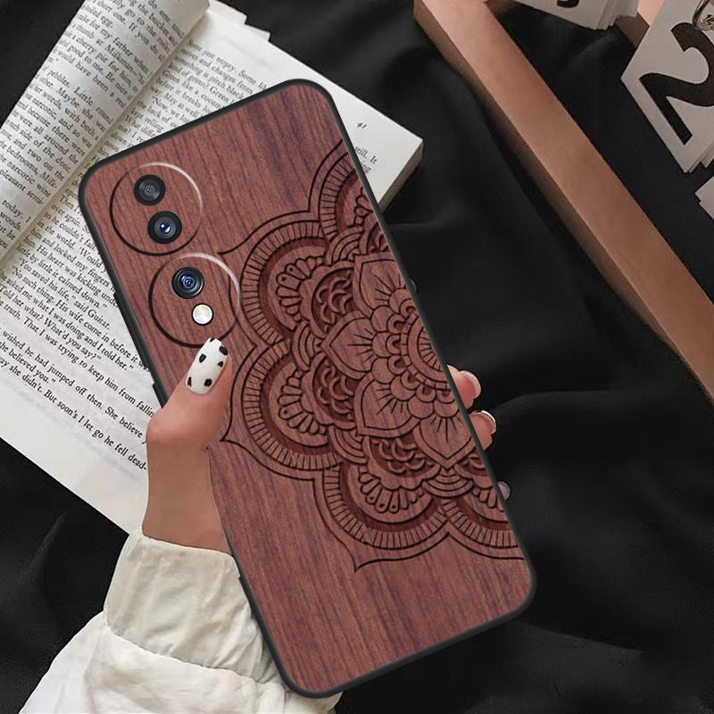 Деревянный чехол с цветочной мандалой для Honor 90 Lite Magic 5 Pro 70 50 10 Honor X8 X7 X9 X9a X8a X7a X6a 9X 8X Задняя крышка