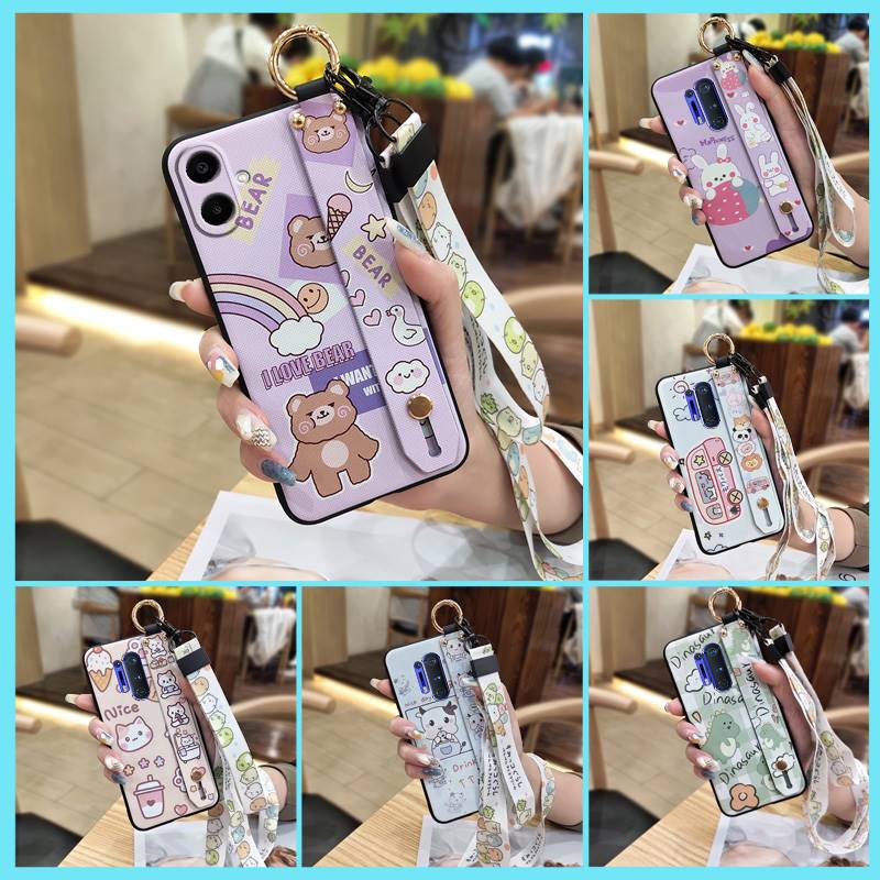Ring Kickstand Phone Case For Samsung Galaxy A07 Back Cover Phone Holder Protective Anti-dust Silicone Wrist Strap Cute