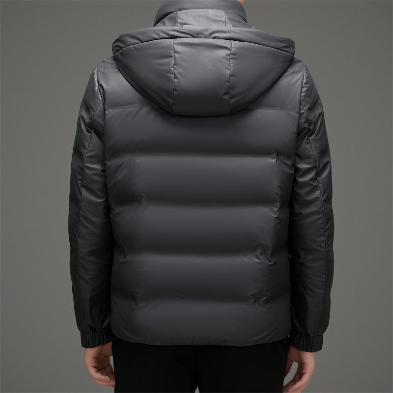 Leather Down Jacket Men's Short Winter White Duck Down Detachable Hat Waterproof and Windproof Thick Down Coat Men's Clothing