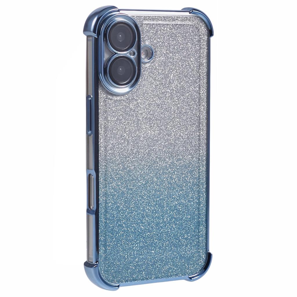 For iPhone 16 Case Glitter TPU Phone Cover Reinforced Corners - Blue