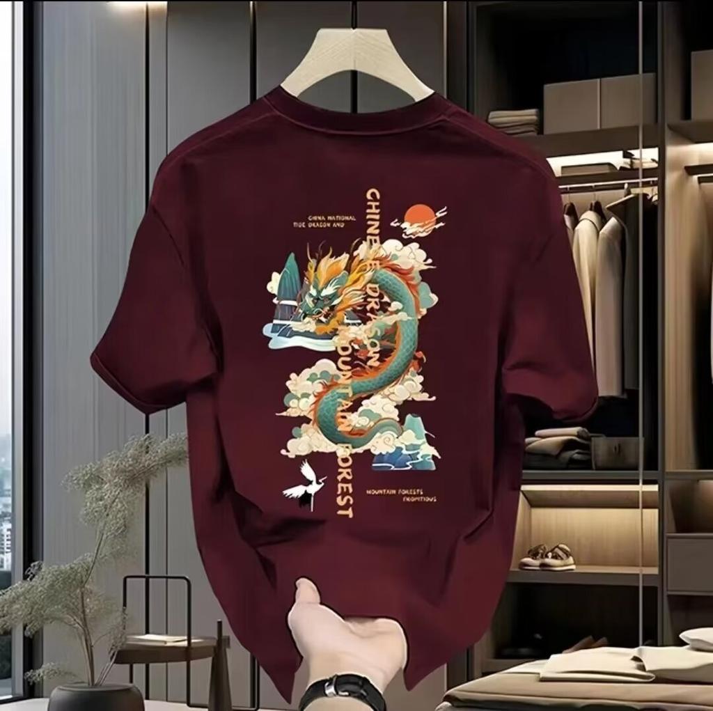 Harajuku Дракон забавный узор футболка мужские винтажные свободные хлопковые топы летняя одежда спортивная футболка больших размеров