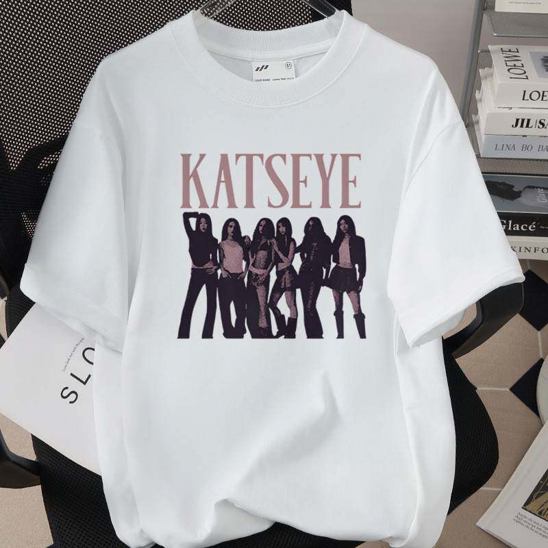 Best-selling Korean Girl Group Katseye Printed T-shirt Short-sleeved Fashionable Casual Adult and Children's Top