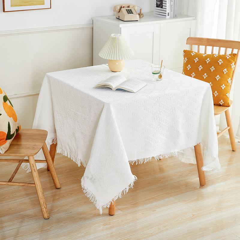 Cotton and Linen Tablecloth Small Round Table Light Luxury High-end Long Table Japanese Coffee Table Cloth French Dormitory Tablecloth