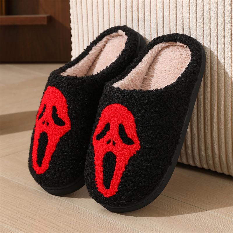 Autumn Winter Halloween Slippers Women Indoor Home Non Slip Warm Cotton Slippers Woman Lightweight Soft Plush Slides