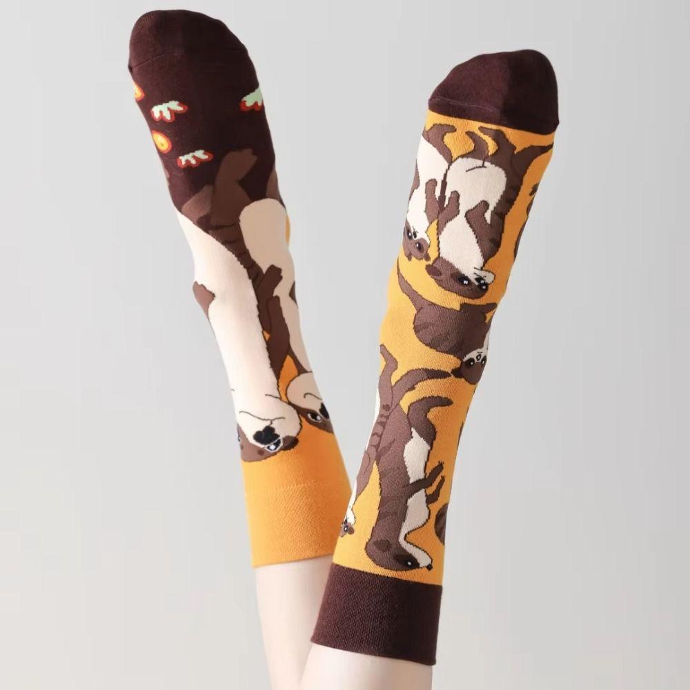 Cartoon Mid-Calf Socks Cute Home Socks Fashion Weasel Pattern Socks  For Daily Wearing