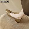 Французский стиль Одиночные туфли женские туфли на среднем каблуке с неглубоким носком универсальные женские туфли на грубом каблуке рабочая обувь
