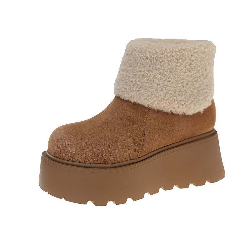 Зимние женские ботинки на толстой подошве, увеличивающие рост, новые, плюшевые, теплые, пушистые, короткие, модные, уродливые и милые, с большой головой, хлопковые туфли