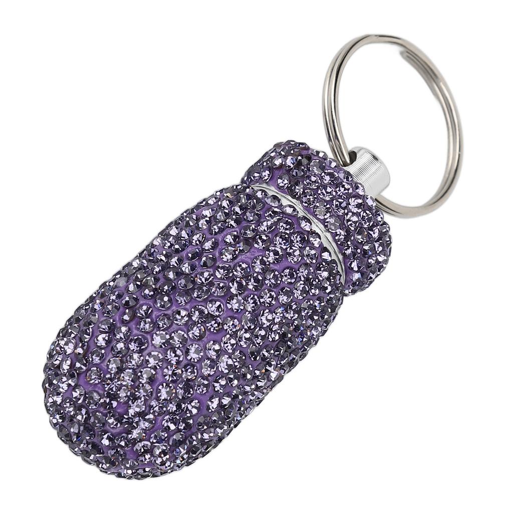 Фиолетовый контейнер для хранения капсул со стразами с брелоком, из алюминиевого сплава, портативная коробка для лекарств