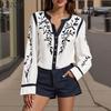 Womens Casual V-Neck Long Sleeve Loose Print Blouse