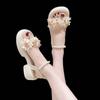 Summer 2024 One Word Sandals for Woman Diamond Women's Shoes Beach Footwear with Medium Heels Beige Platform Rhinestones F Korea