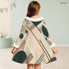 Girls Cream Printed Dress Furry Collar Long Sleeve Bow Waist A Line Flared Hem