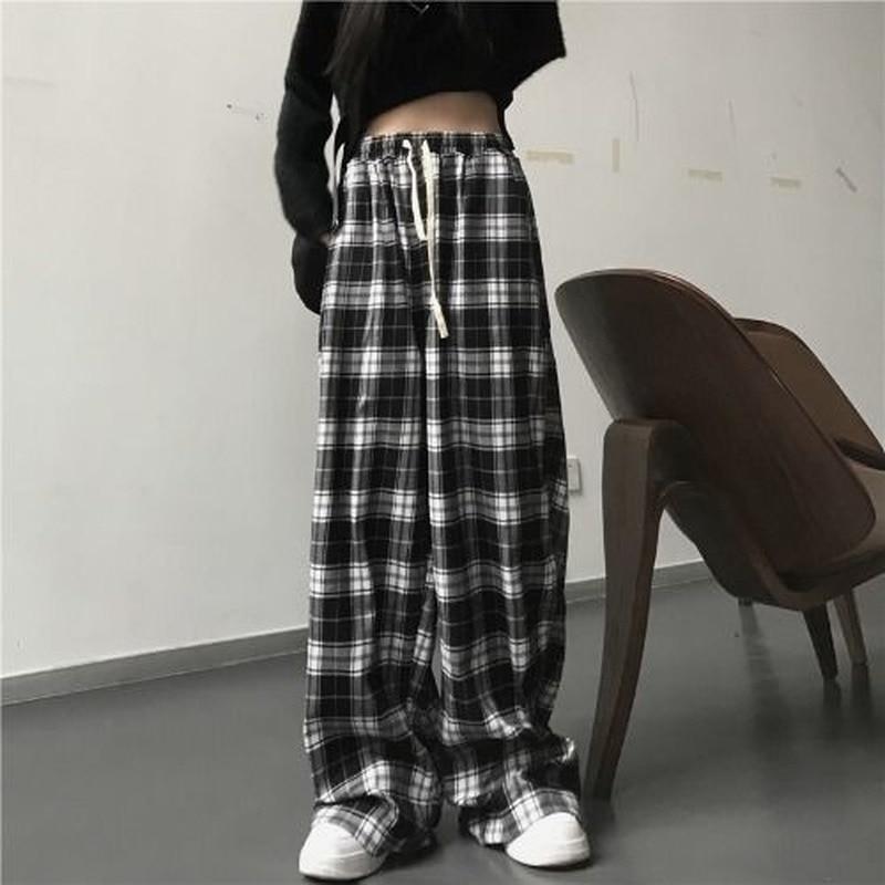 Harajuku Oversize Plaid Pants Women Fashion Checked Trousers For Female Fall Wide Leg Sweatpants