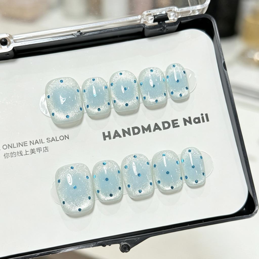 10pcs Ballet Short Nail Tips Set-Glossy Finish Polka Dot & Solid Color Designs with 3D Bow Accents Nail Art for Women and Girls