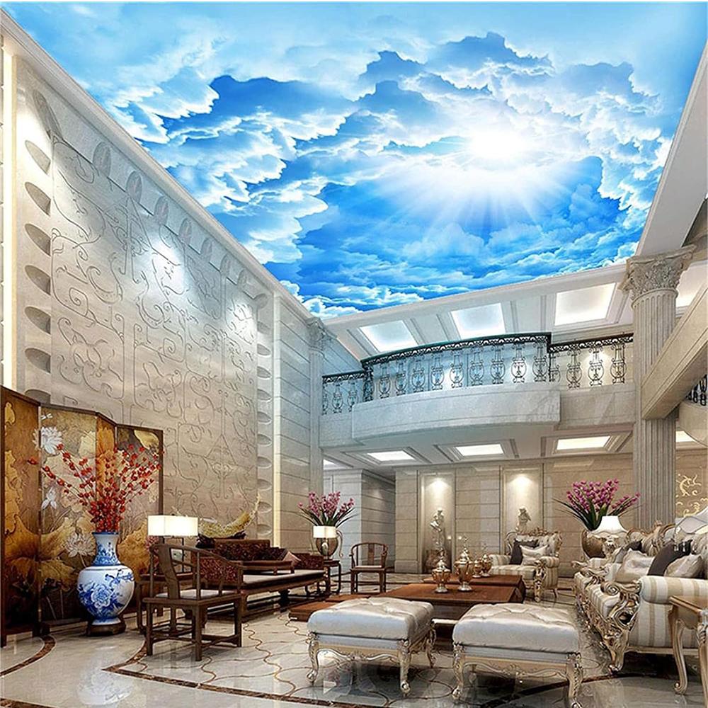 Обои «Голубое небо с белыми облаками», 3D-фреска на стену, фреска «Солнечный свет сквозь облака» для гостиной, спальни, офиса, потолочные обои