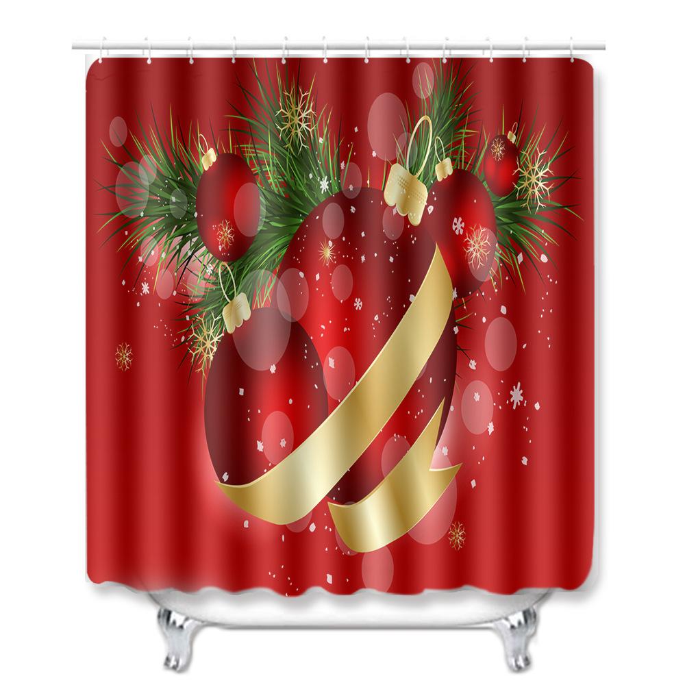 Christmas Home Shower Curtain Polyester Cloth Four-Piece Toilet Floor Mat Bathroom Non-Slip Door Mat Bedroom Carpet