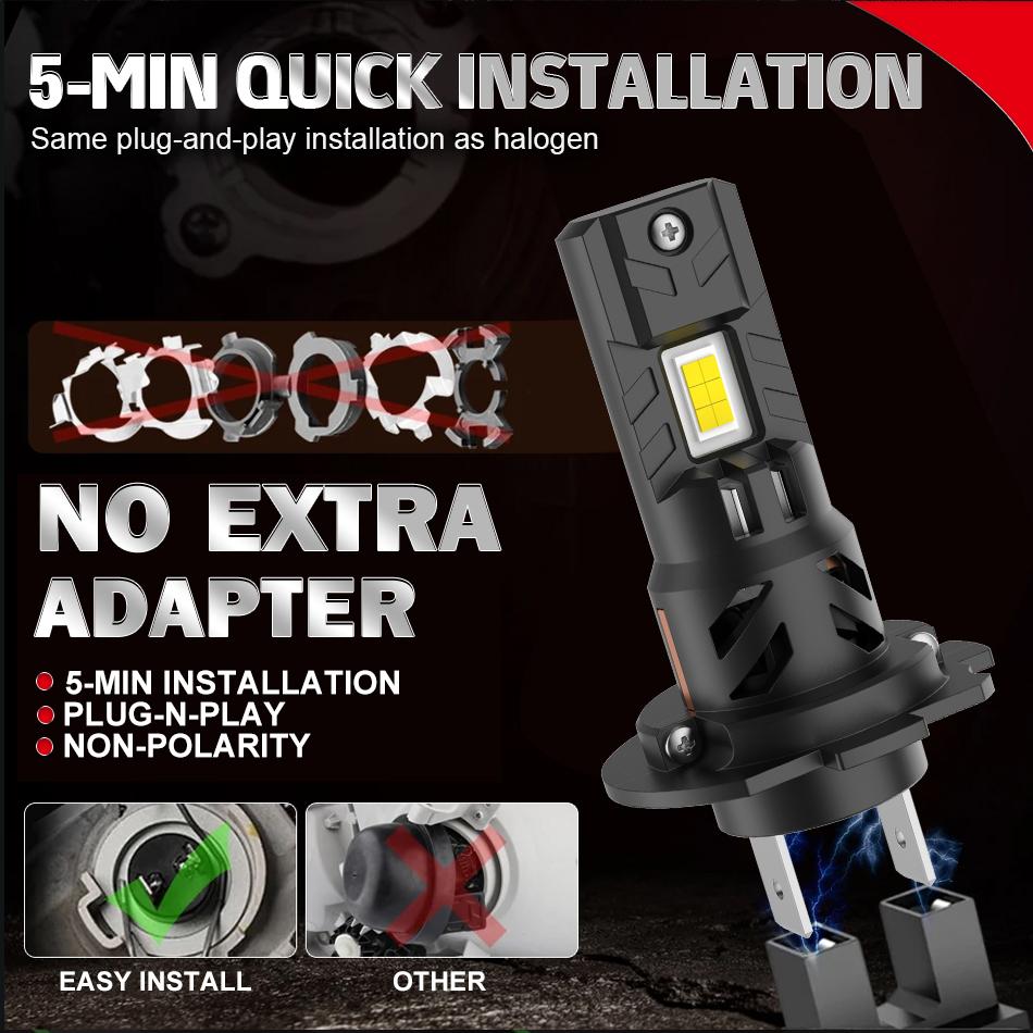 H7 LED Headlight Bulb Mini Wireless 5000W 5000000LM 6000K 7035 CSP for Car Headlamp Auto Diode Lamps H7 Turbo Led 12V Automobile Bulbs 7