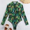 European and American One-piece Swimwear Zipper Bikini Slim Printing Sexy Long-sleeved Swimsuit