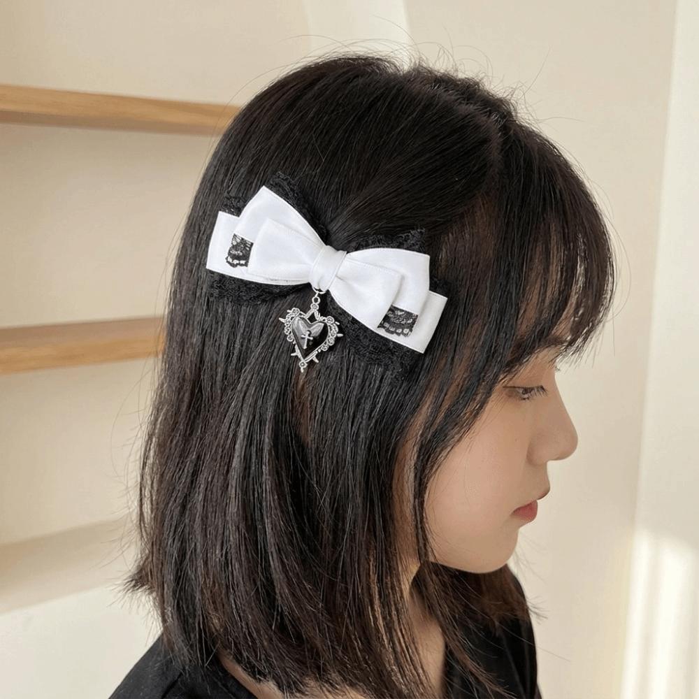 Gothic Cute Duckbill Clip Ribbon Hair Barrettes Cool Children Side Clip Daily Wear