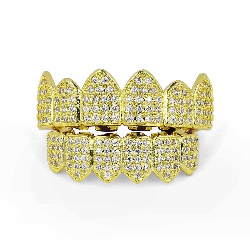 WISH Micro Inlaid Gold Teeth Set Sharp Teeth Vampire Teeth Hip Hop Accessories Teeth Set Factory