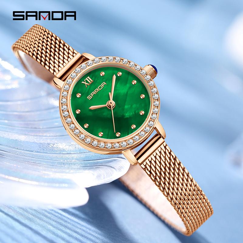 SANDA Women's Quartz Watch Diamond Pearl Inlaid Dial Waterproof Leisure Elegant Temperament Women's Watch