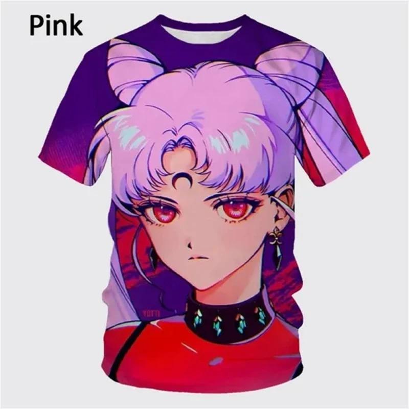 Футболка с коротким рукавом для девочек в стиле аниме «Сейлор Мун» с 3D-принтом, повседневная, с круглым вырезом, детская, унисекс, с коротким рукавом