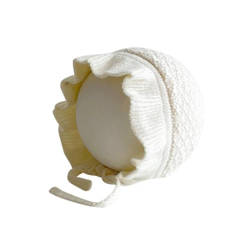 Baby Knitted Hat with Rope Retro Flower Beanie Cap for Girls Handmade Weave Infant Bonnet Winter Earflaps Caps Kids Accessories