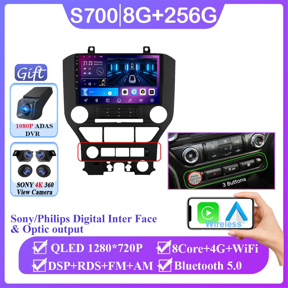 Android 14 Carplay Car Radio для Ford Mustang S550 2014 2015 – 2021 Навигация GPS Мультимедийный проигрыватель стерео WiF+4G 360 Камера BT