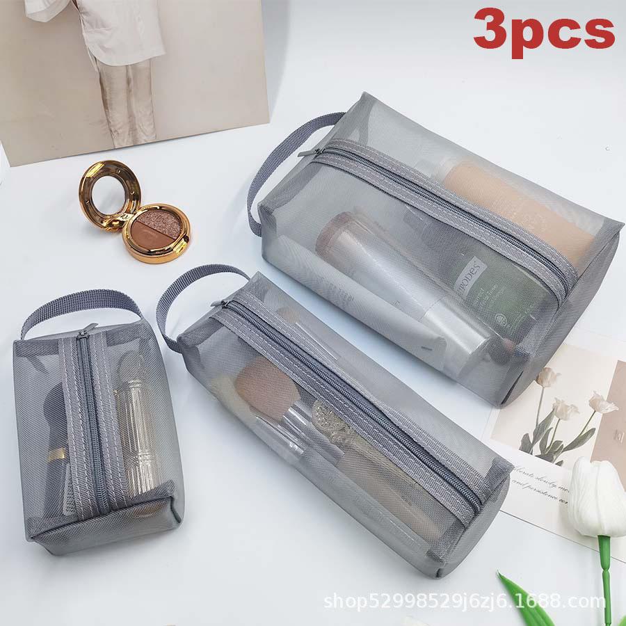 3PCS Mesh storage bags Portable travel makeup bag Toiletries organizer Lotion storage bag Small zipper bag for portable use
