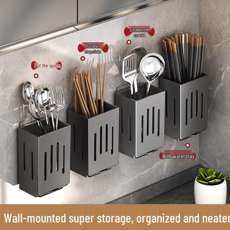 Wall-Mounted Chopstick & Spoon Storage Rack with Drainage