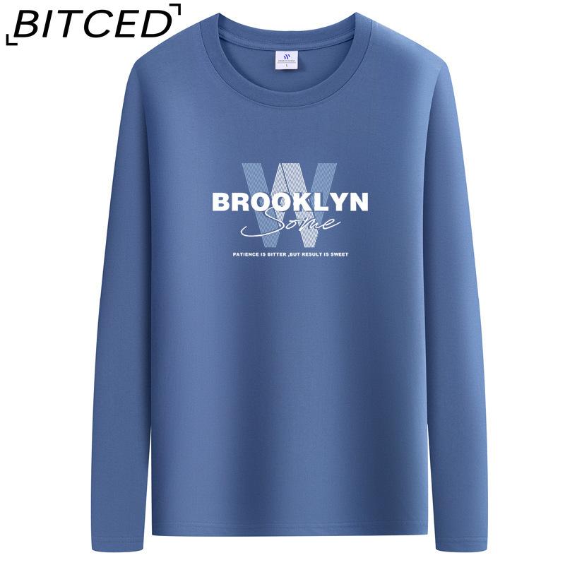 BITCED Мужская футболка с длинными рукавами, облегающая, весна-осень, универсальная рубашка с круглым вырезом