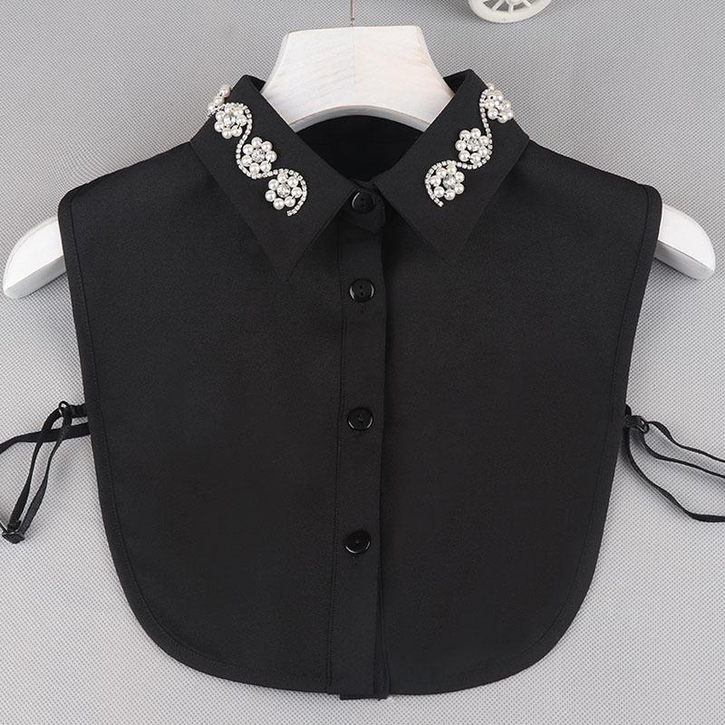 Pearl Detachable Collar Women Crystal Diamond Chiffon Shirt False Fake Collar Women Removable Peto Mujer Chemisier Faux Cols Tie