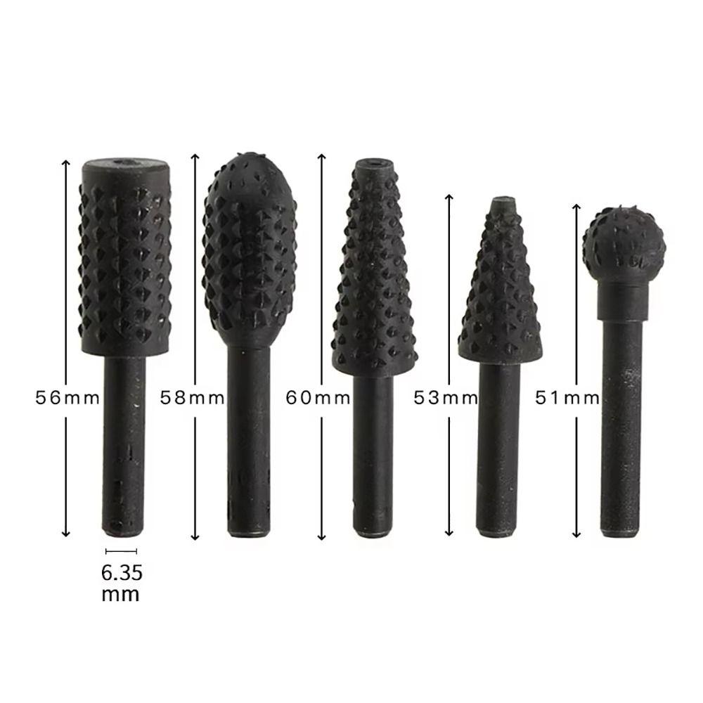 5/10Pcs Black Grey Rotary Burr Set 6mm Shank Grinding Head Drill Bits for Woodworking Root Carving