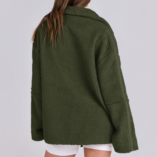 Женское зимнее шерстяное пальто с отложным воротником и карманами, свободная однотонная термозастежка-молния с длинными рукавами, куртка для школы, свиданий, поездок на работу