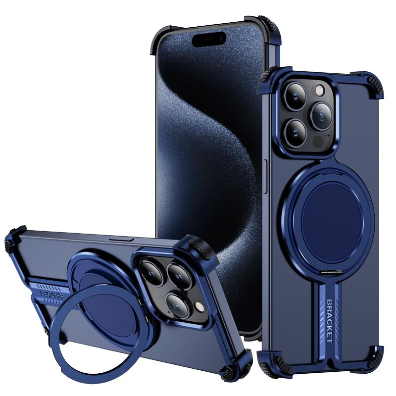 Luxury Aluminum Frameless Bumper Z Phone Case with Magnetic Stand & Waterproof Shockproof Design for 17/16/15 Pro Max/Air