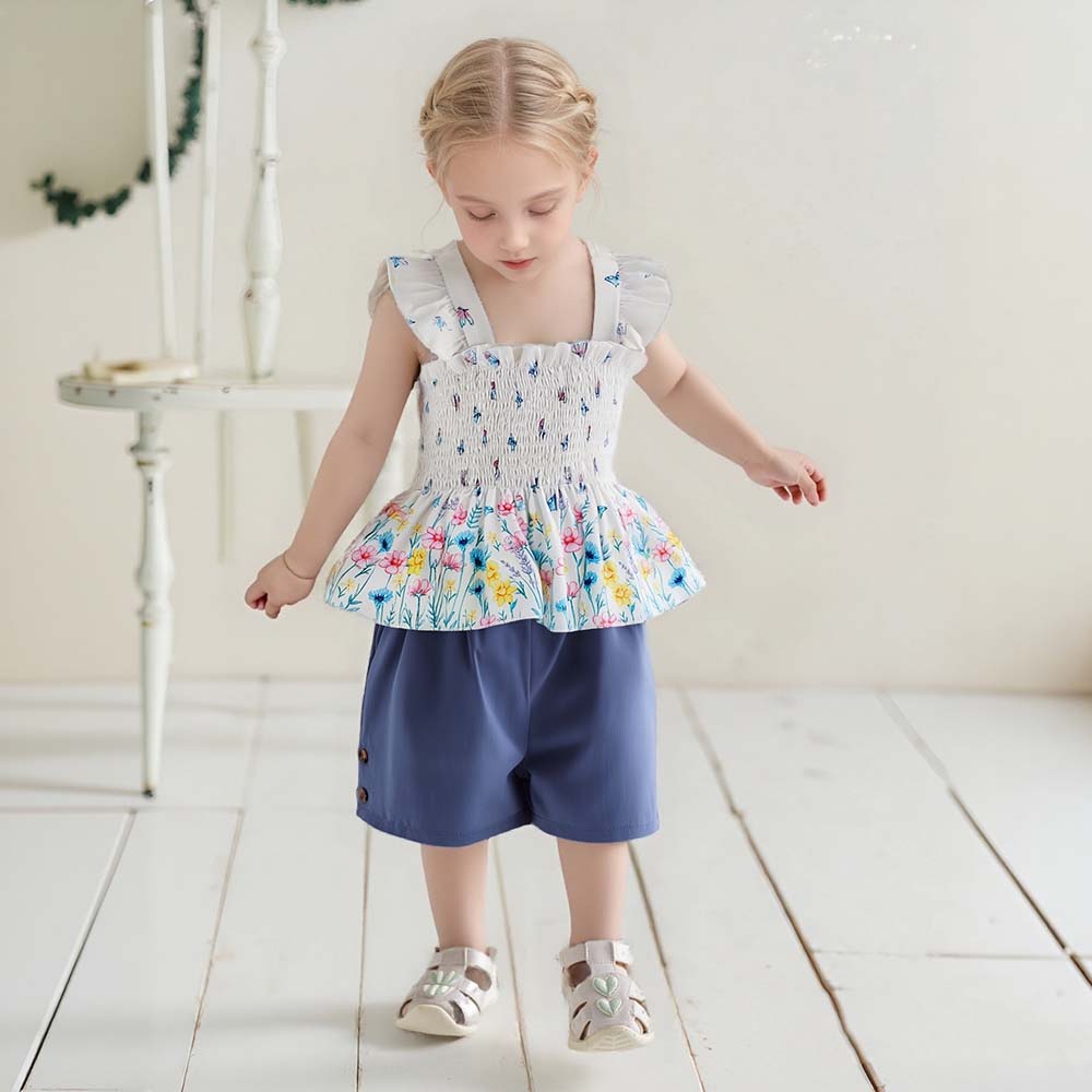 Girls Clothing Set 2-7 Years Summer Outfit Floral Tank Top and Shorts Kids 2 Piece Outfit for Little Girl Daily Wear