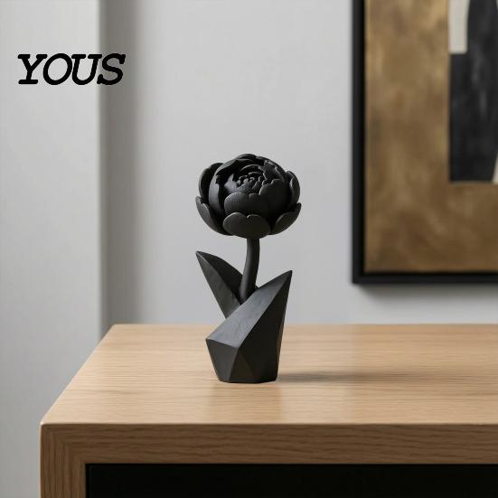 Цветочная скульптура, 3D-печатная фигурка, Маленькое черное пионовое настольное украшение, Легкий декоративный элемент для офисного стола руководителя, гостиной, спальни