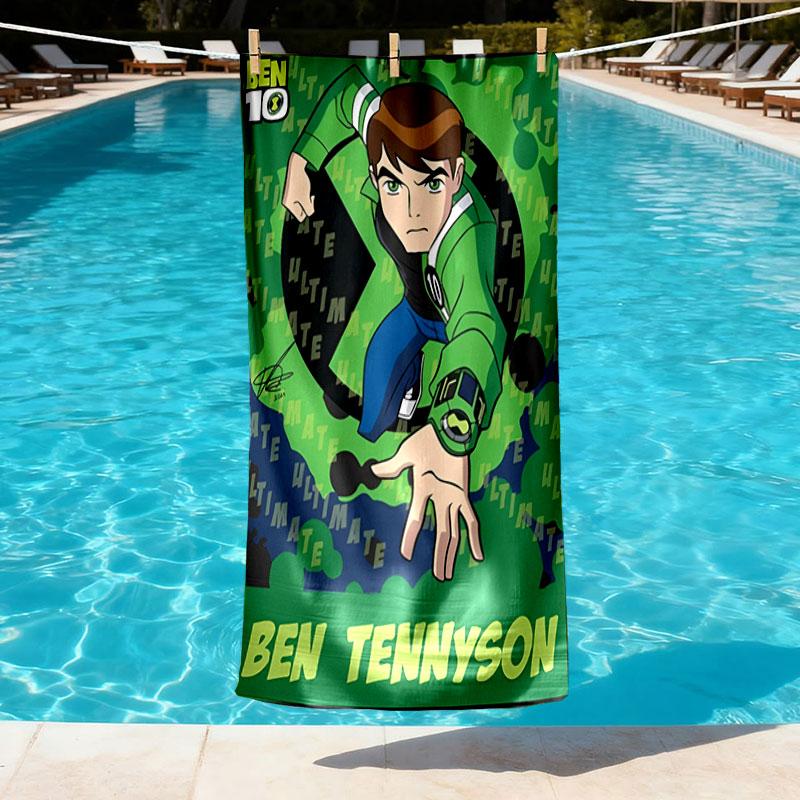 Ben 10 Cartoon Print Beach Towel Design, Soft, Lightweight. for Home Bathroom, Spa, Pool, Yoga, Surfing, Camping, Gift for Family, Friend
