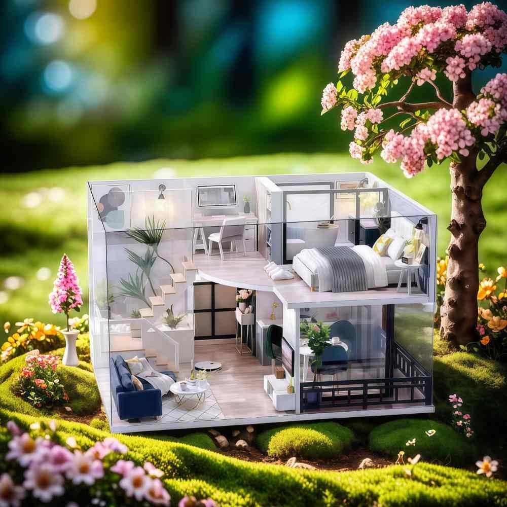 Набор для сборки кукольного домика Sofiey DIY Kit Set, Миниатюрный набор для рукоделия с миниатюрной мебелью в пылезащитном чехле, "Уютное время" L-032-B