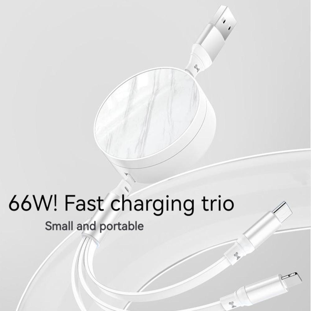 Retractable 66w 3-in-1 Usb Charge Data Cord 5-level Telescopic Fast Charging Data Cable