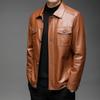 Бархатная мужская кожаная куртка, модная молодежная мотоциклетная кожаная куртка, однотонная, красивая, с отворотами, ветрозащитная кожаная куртка, зимняя