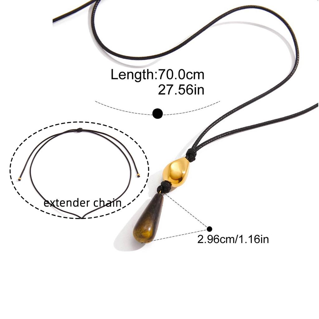 Yori 70cm Teardrop-shaped Tiger's Eye Pendant With Black Waxed Cord Necklace Women Fashion Anniversary Gift Accessories