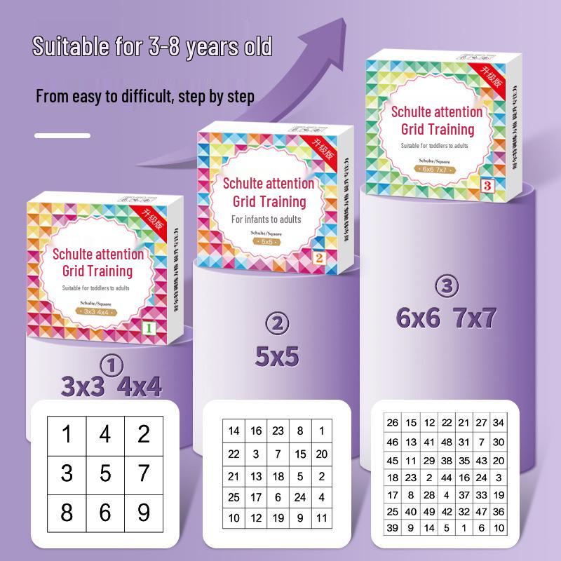 Карточки для тренировки таблицы Шульте: Тренировка концентрации для детей 3-8 лет, Улучшение продолжительности внимания, Развивающая игрушка