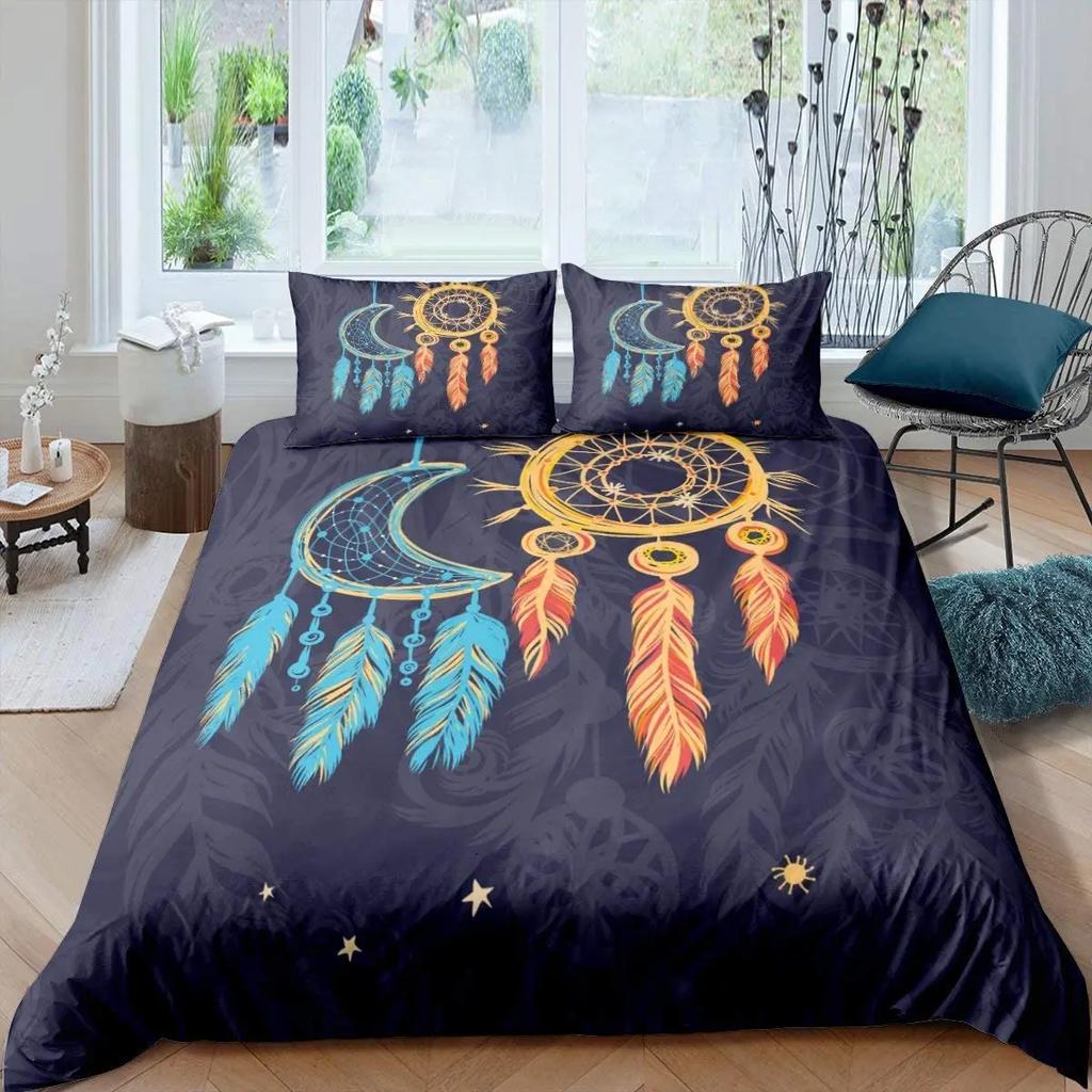 Dream Catcher Duvet Cover Dream Catcher Galaxy Bedding Set Boho Feather Comforter Cover Indian Tribal Soft Polyester Quilt Cover