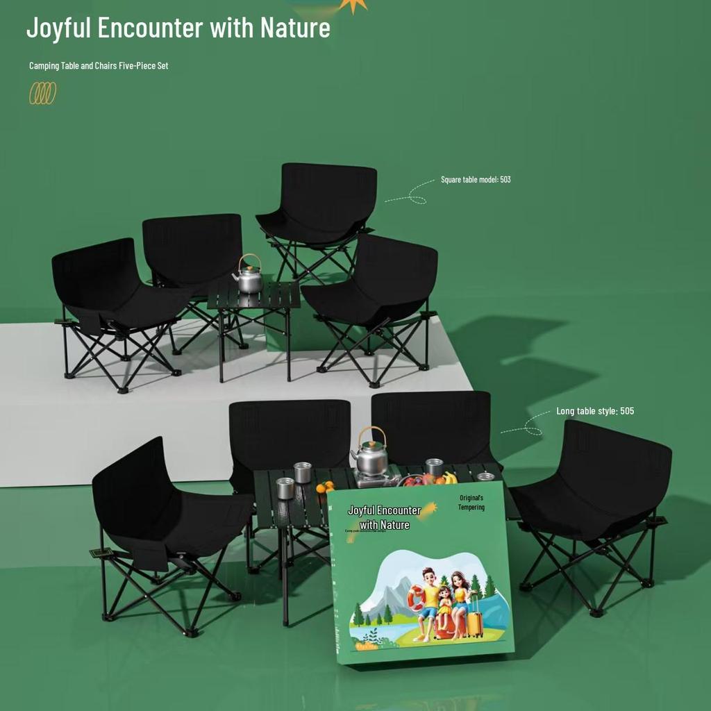 Five-Piece Portable Moon Chair and Folding Table Set for Camping